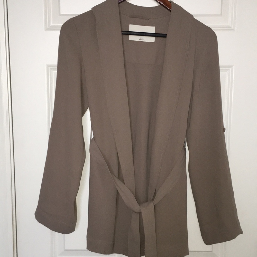 Babaton XXS Taupe Belted Open-Front Long Sleeve Jacket
